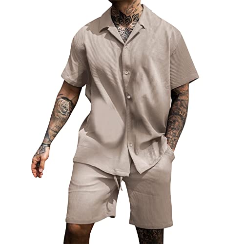 Xmiral Atmungsaktiver Anti-Falten-Zweiteiler für Herren im Sommer atmungsaktiv mit gerollten Ärmeln Hemdhose Herren Anzug Angebot (1-Khaki,1-Khaki) von Xmiral