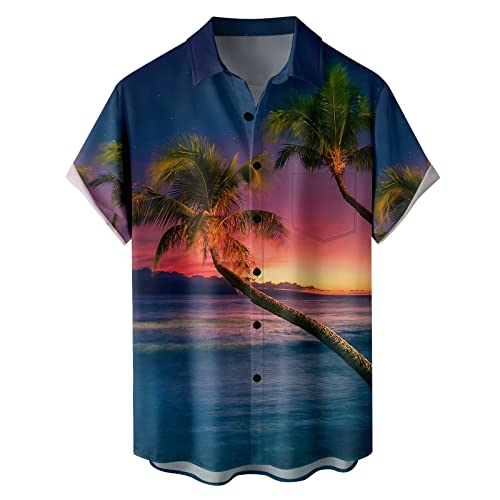 Blumen Kurzarmhemd Herren Sommer Strand Stil entspanntes lässiges faules Hemd Herren Hemd Vintage Style (13-Dunkelblau,13-Dunkelblau) von Xmiral