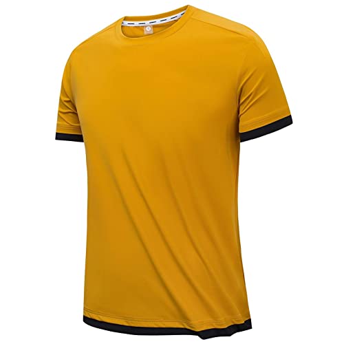 Sommer Ice Silk Fabric T Shirt Atmungsaktives Kurzarm T Shirt Ice Feel Round Neck Solid Sports Running Herren Schnell trocknend Schweißableitend (3XL,B-Gelb) von Xmiral