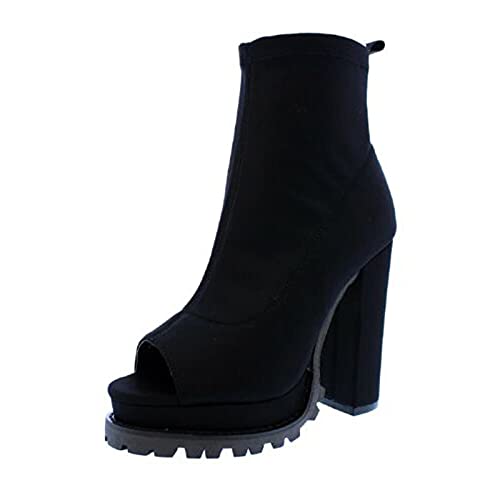 Xmiral Damen High Heel Peep Toe Stiefel Reißverschluss Stiefeletten Schuhe (Schwarz, 36) von Xmiral