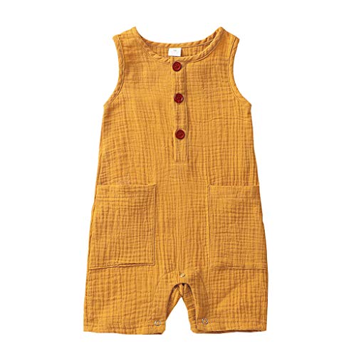 Xmiral Infant Baby Jungen Mädchen Weste Strampler Unisex Einfarbig Ärmellose Knöpfe Overall (18-24 Monate, c Gelb) von Xmiral