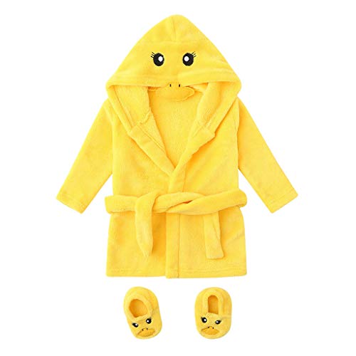 Xmiral Jungen Mädchen Cartoon Mit Kapuze Bademäntel Flanell Nachtwäsche + Schuhe Outfits Unisex Infant Baby Home Kleidung Set (Gelb,0-6 Monate) von Xmiral