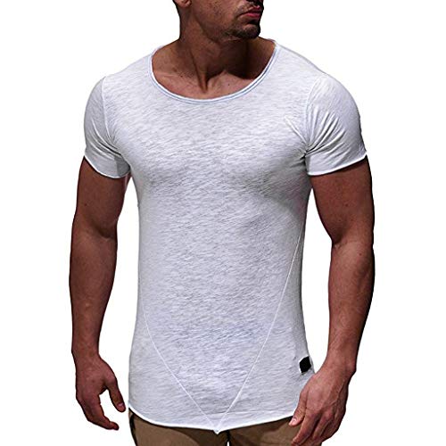 Xmiral T-Shirt Revers Kurzarmhemd Herren Reine Farbe Muster L鋝sige Mode Baumwolle O-Ansatz Oberteile Shirt Sport Fitness Tops(L,Wei? von Xmiral