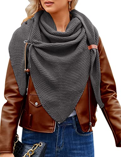 Xnova Dreiecksschal Damen Strickschal Wärmende, Dreieckstuch Schal Musselin mit Stift, Soft Knitwear Schal Halstuch Herbst Winter Trachtenmode Geschenk für Frauen 190 * 85 cm (Dunkelgrau) von Xnova