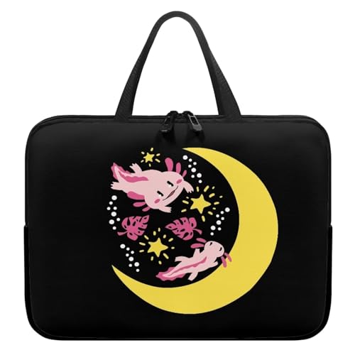 Xoenoiee Axolotl Laptoptasche, 15 Zoll (38,1 cm), mit Sternen und Mond, schützende Laptophülle, wasserdicht, Computer-Tragetasche, Aktentasche, tragbare Handtasche für Männer und Frauen von Xoenoiee