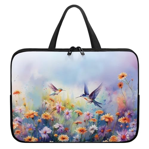 Xoenoiee Humming Laptoptasche, 25,4 cm (10 Zoll), lebendiger Blumendruck, schützende Laptophülle, wasserdicht, Computer-Tragetasche, Aktentasche, tragbare Handtasche für Männer und Frauen von Xoenoiee