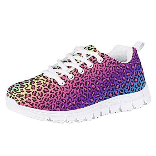 Xoenoiee Kinder-Tennis-Turnschuhe für Jungen und Mädchen, atmungsaktiv, Laufschuh, Wanderschuhe, Farbverlauf Leopard, 32 EU von Xoenoiee