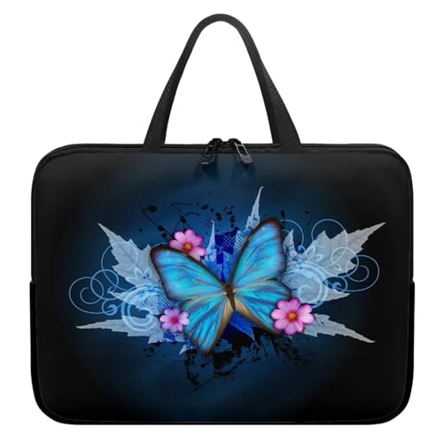 Xoenoiee Laptoptasche, 10-17 Zoll (25,4–43,2 cm), wasserdicht, Computer-Tragetasche, Aktentasche, tragbare Handtasche für Männer und Frauen, Blaue Schmetterling Blume, 12inch von Xoenoiee