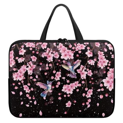 Xoenoiee Laptoptasche, 10 Zoll (25,4 cm), Kolibri und Blumenmuster, Rosa, schützende Laptophülle, wasserdichte Computer-Tragetasche, Aktentasche, tragbare Handtasche für Männer und Frauen von Xoenoiee