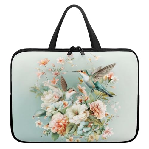 Xoenoiee Laptoptasche, 10 Zoll (25,4 cm) Kolibri und Blumendruck, schützende Laptophülle, wasserdicht, Computer-Tragetasche, Aktentasche, tragbare Handtasche für Männer und Frauen von Xoenoiee