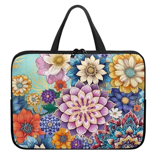 Xoenoiee Laptoptasche, 15 Zoll, Boho-Mandala-Blumenmuster, Laptoptasche, wasserdicht, Computer-Tragetasche, Aktentasche, tragbare Handtasche für Männer und Frauen von Xoenoiee