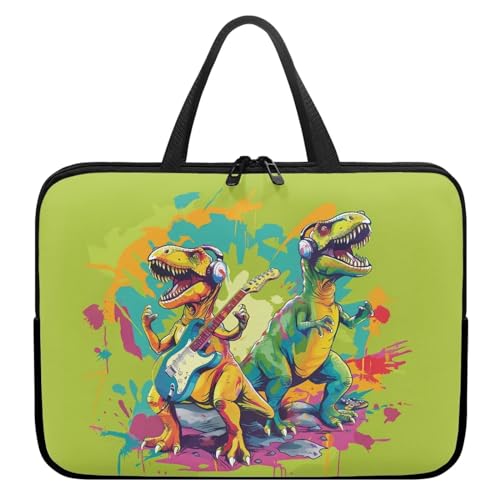 Xoenoiee Laptoptasche, 25,4 cm, Dinosaurier-Gitarre, Musikmuster, schützende Laptophülle, wasserdicht, Computer-Tragetasche, Aktentasche, tragbare Handtasche für Männer und Frauen von Xoenoiee