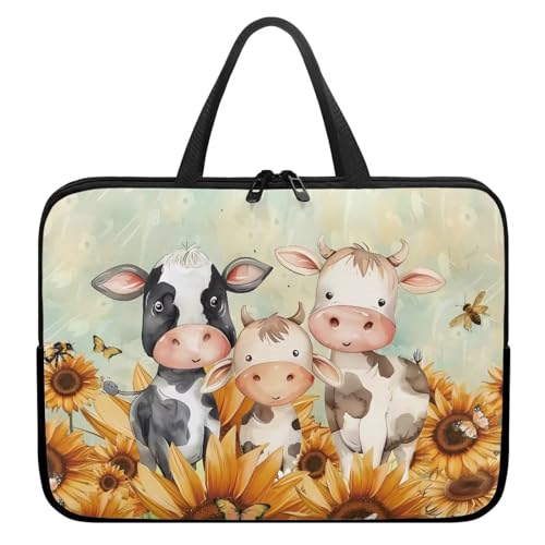 Xoenoiee Laptoptasche, 25,4 cm (10 Zoll), Kuh, Schmetterling, Sonnenblumen-Druck, wasserdichte Computer-Tragetasche, Aktentasche, tragbare Handtasche für Männer und Frauen von Xoenoiee