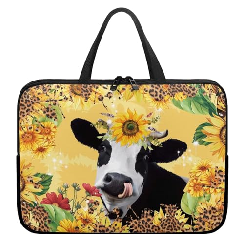 Xoenoiee Laptoptasche, 25,4 cm (10 Zoll), Kuh, Sonnenblume, Leopardenmuster, wasserdicht, Computer-Tragetasche, Aktentasche, tragbare Handtasche für Männer und Frauen von Xoenoiee