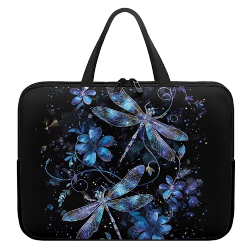 Xoenoiee Laptoptasche, 25,4 cm (10 Zoll), Libellen- und Blumendruck, schützende Laptophülle, wasserdichte Computer-Tragetasche, Aktentasche, tragbare Handtasche für Männer und Frauen von Xoenoiee