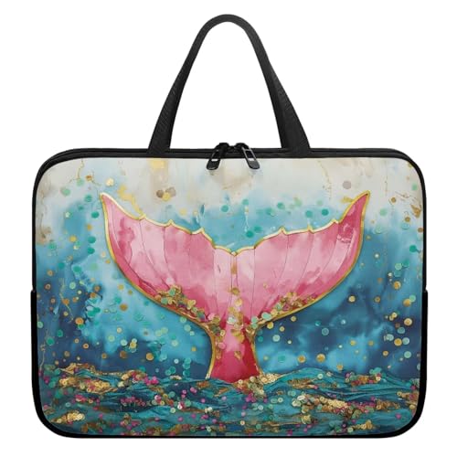 Xoenoiee Laptoptasche, 25,4 cm (10 Zoll), Meerjungfrauen-Fischschwanz-Druck, wasserdichte Computer-Tragetasche, Aktentasche, tragbare Handtasche für Männer und Frauen von Xoenoiee