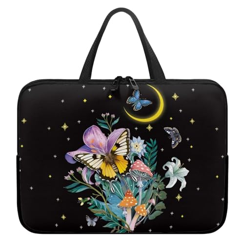 Xoenoiee Laptoptasche, 25,4 cm (10 Zoll), Schmetterlingspilz, Mond, Blumendruck, schützende Laptophülle, wasserdicht, Computer-Tragetasche, Aktentasche, tragbare Handtasche für Männer und Frauen von Xoenoiee