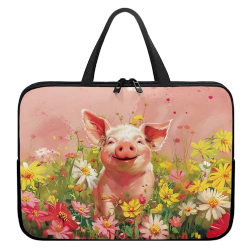 Xoenoiee Laptoptasche, 30,5 cm (12 Zoll), Schwein-Blumendruck, schützende Laptophülle, wasserdicht, Computer-Tragetasche, Aktentasche, tragbare Handtasche für Männer und Frauen von Xoenoiee