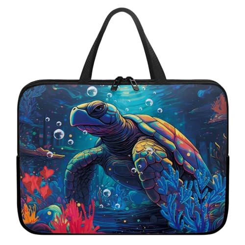 Xoenoiee Laptoptasche, 33 cm (13 Zoll), Schildkröte, Unterwassermuster, wasserdichte Computer-Tragetasche, Aktentasche, tragbare Handtasche für Männer und Frauen von Xoenoiee