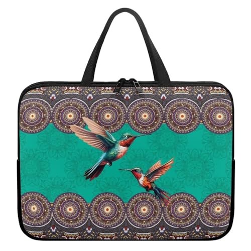 Xoenoiee Laptoptasche, tragbare Laptoptasche für Damen und Herren, wasserdichte Tragetasche mit Tragegriff oben, Boho Mandala Kolibri, 10inch von Xoenoiee