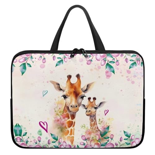 Xoenoiee Laptoptasche für Damen und Herren, 30,5 cm (12 Zoll), Giraffen- und Blumendruck, tragbare Laptop-Handtasche, wasserdicht, Laptop-Schutzaktentasche von Xoenoiee