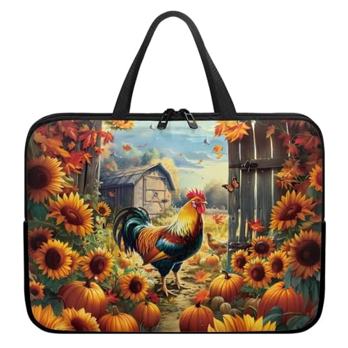 Xoenoiee Laptoptasche für Damen und Herren, 43,2 cm (17 Zoll), Huhn, Sonnenblume, Kürbismuster, tragbare Laptop-Handtasche, wasserdicht, Laptop-Schutzaktentasche von Xoenoiee