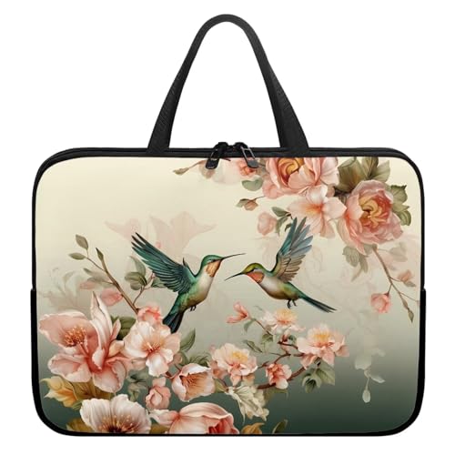 Xoenoiee Laptoptasche für Damen und Herren, tragbare Laptop-Handtasche, wasserdicht, Laptop-Schutztasche, Blumiger Kolibri., 10inch von Xoenoiee