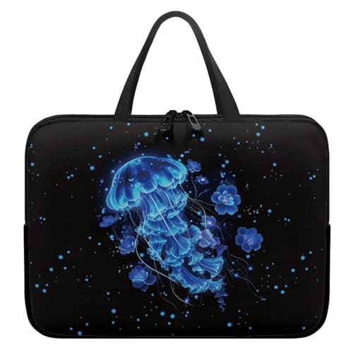 Xoenoiee Laptoptasche für Damen und Herren, tragbare Laptoptasche, Computertasche für Reisen, Studium, Arbeit, Tasche mit Griff, Qualle Floral Blue, 12inch von Xoenoiee