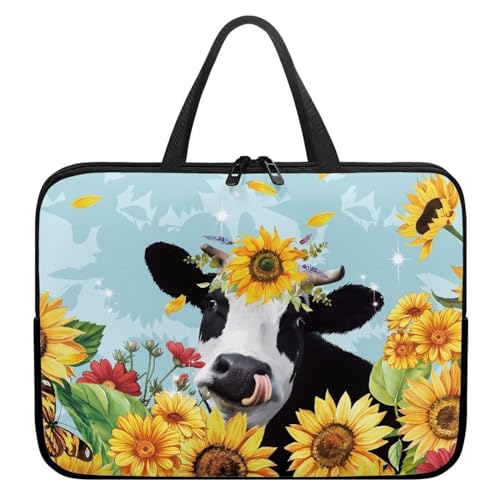 Xoenoiee Laptoptasche mit Schmetterlings-, Sonnenblumen- und Kuh-Muster, tragbare Laptoptasche für Damen und Herren, wasserdichte Laptop-Aktentasche, Handtasche mit Tragegriff oben von Xoenoiee