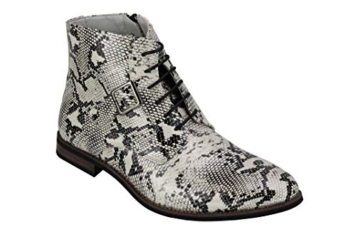 Xposed Herren-Patent Kunstleder Glänzende Schlange Haut Ankle Boots mit Reißverschluss & Lace up Chelsea Dealer Schuhe [A2074H-WHITE-43] von Xposed