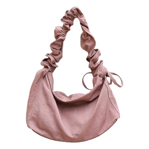 Xuanxi Taschen für Damen, Nylon, verstellbarer Riemen, plissiert, Kordelzug, Schultertasche, modisch, einfarbig, lässig, Crossbody-Tasche, Achseltasche, rose von Xuanxi