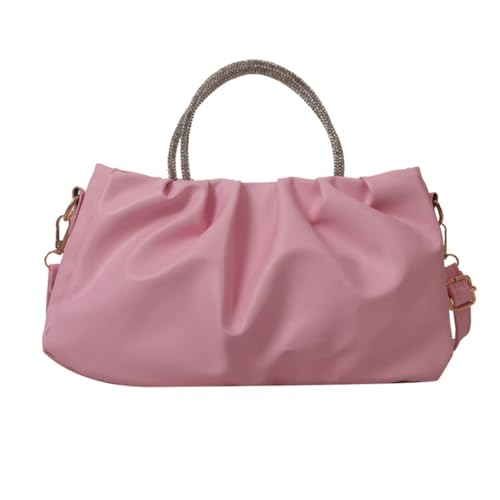 Xuanxi Taschen für Damen, koreanischer Stil, Kuriertasche für Damen, elegante Perlen-Handtasche, PU-Leder, Schultertasche, gerüscht, Umhängetasche, Einkaufstasche, rose von Xuanxi