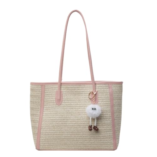 Xuanxi Taschen für Damen, lässige gewebte Strohtasche, Urlaub, Strand, Handtasche, große Kapazität, Ledergriff, Schultertasche für verschiedene Anlässe, rose von Xuanxi