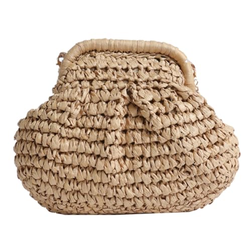 Xuanxi Taschen für Damen, modische Kettentasche, Umhängetasche, Stroh, gewebte Schultertaschen, trendige Strandtaschen für Mädchen und Frauen, große Kapazität, lässige Tasche, khaki, Large von Xuanxi