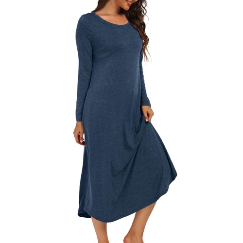 Xuepelit Nachthemd Damen Lang Sexy Nachtwäsche Stillnachthemd Langarm Baumwolle Oversize Schlafshirt Unterkleid Große Größe Für Frauen Pyjamas Kleid，Blau S von Xuepelit