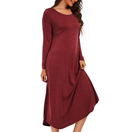 Xuepelit Nachthemd Damen Lang Sexy Nachtwäsche Stillnachthemd Langarm Baumwolle Oversize Schlafshirt Unterkleid Große Größe Für Frauen Pyjamas Kleid，Rot S von Xuepelit