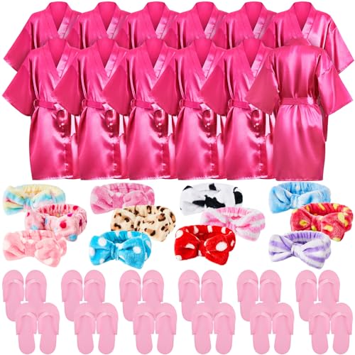 Xuhal 36-teiliges Spa-Partyzubehör für Mädchen, 12 Kimono-Robe, V-Ausschnitt, Bademantel, 12 weiche Spa-Stirnbänder, 12 Einweg-Schaumstoff, Rosenrot, 12 Xuhal 36-teiliges Spa-Partyzubehör für Mädchen, 12 Kimono-Robe, V-Ausschnitt, Bademantel, 12 weiche Spa-Stirnbänder, 12 Einweg-Schaumstoff, Rosenrot, 12 von Xuhal