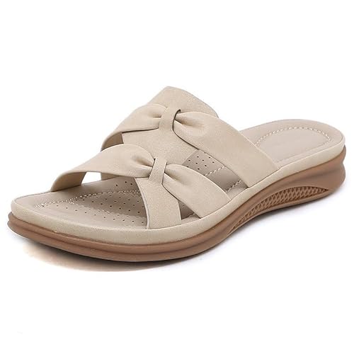 2024 Damen Sommer Hausschuhe, Keilplattform Flip Flop Strand Slides Leichte Mädchen Casual Peep Toe Schuhe für den Außenbereich,Gelb,36 von Xytraiihw