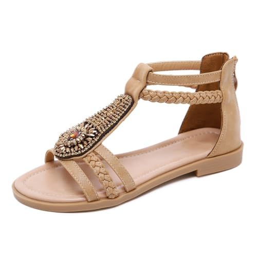 Xytraiihw Bohemia Strandsandalen, 2024 Frauen Sommer Rom Casual Retro Strass String Bead Plateauschuhe,Gelb,35 von Xytraiihw