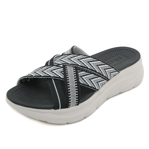 Xytraiihw Damen-Sommer-Casual-Keil-Hausschuhe, Bequeme Cross-Riemen-Plattform-Wanderschuhe Leichte Atmungsaktive Strand-Slipper,Schwarz,35 von Xytraiihw