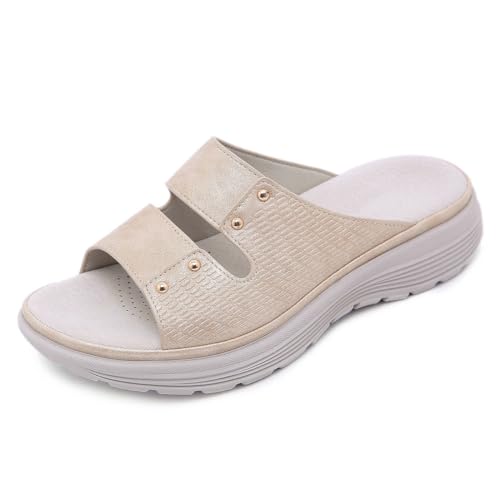 Xytraiihw Sommermode Sport Keilpantoffeln, Frauen Leder Einfache Slides draußen Freizeit Büro Leichter weicher Hausschuh,Gelb,34 von Xytraiihw