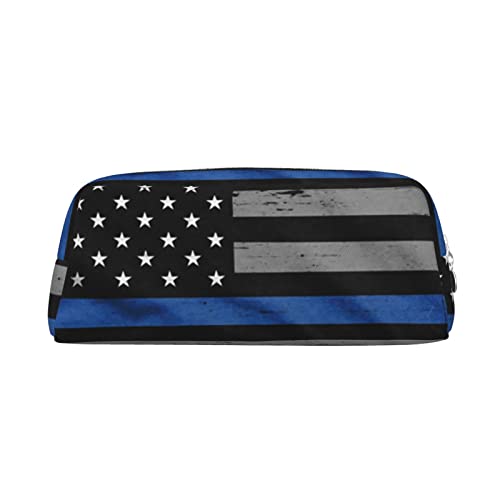 Xzeit Amerikanische dünne blaue Linie Flagge Bleistift Fall Stift Box Reißverschluss Bleistift Taschen Leder Bleistift Tasche für Jungen und Mädchen, silber, Einheitsgröße, Taschen-Organizer von Xzeit