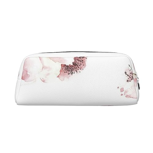 Xzeit Asiatisches Aquarell-rosafarbenes Kirschblumen-Federmäppchen, Stiftebox, Reißverschluss, Bleistifttaschen, Leder-Bleistiftbeutel für Jungen und Mädchen, silber, Einheitsgröße, Taschen-Organizer von Xzeit