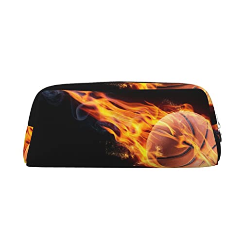 Xzeit Basketball On Fire Federmäppchen Stiftebox Reißverschluss Federmäppchen Leder Federmäppchen für Jungen und Mädchen, silber, Einheitsgröße, Taschen-Organizer von Xzeit