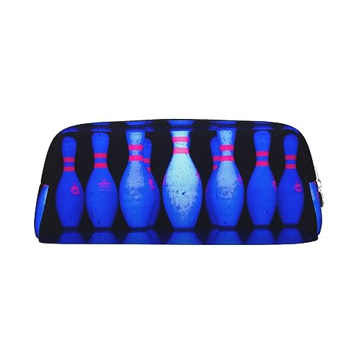 Xzeit Blaues Bowling-Federmäppchen, Stiftebox, Reißverschluss, Bleistifttaschen, Leder, für Jungen und Mädchen, silber, Einheitsgröße, Taschen-Organizer von Xzeit