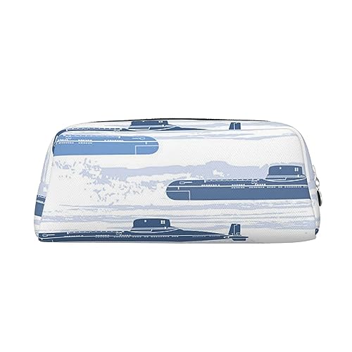 Xzeit Blaues Schiff Federmäppchen Stift Box Reißverschluss Bleistift Taschen Leder Bleistift Tasche für Jungen und Mädchen, silber, Einheitsgröße, Taschen-Organizer von Xzeit