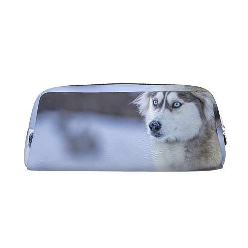 Xzeit Blue Eyed Dog Federmäppchen Stiftebox Reißverschluss Federmäppchen Leder Federmäppchen für Jungen und Mädchen, silber, Einheitsgröße, Taschen-Organizer von Xzeit