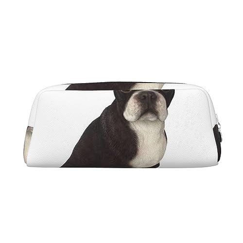 Xzeit Boston Terrier Federmäppchen Stiftbox Reißverschluss Federmäppchen Leder Federmäppchen für Jungen und Mädchen, silber, Einheitsgröße, Taschen-Organizer von Xzeit