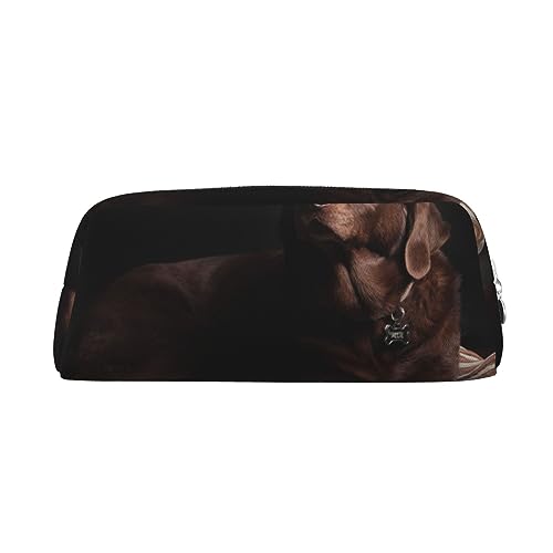 Xzeit Brauner Labrador Retriever Federmäppchen Stiftebox Reißverschluss Federmäppchen Leder Federmäppchen für Jungen und Mädchen, silber, Einheitsgröße, Taschen-Organizer von Xzeit