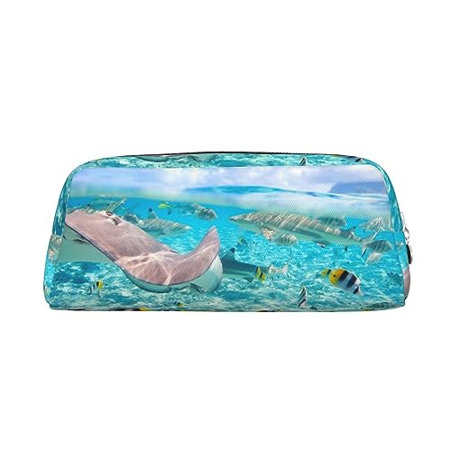 Xzeit Bunte Fische Federmäppchen Stiftebox Reißverschluss Bleistift Taschen Leder Federmäppchen für Jungen und Mädchen, silber, Einheitsgröße, Taschen-Organizer von Xzeit